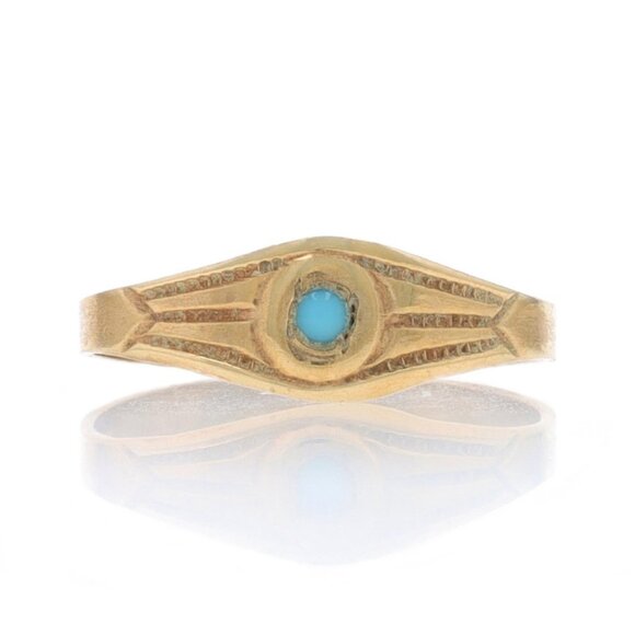 Ostby & Barton Simulated Turquoise Art Deco Baby Ring Yellow Gold 10k Midi Child - Picture 1 of 4